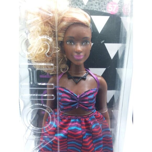 Barbie Fashionista 57 Doll African American Zig Zag Dress Curvy Open Box - Picture 11 of 12
